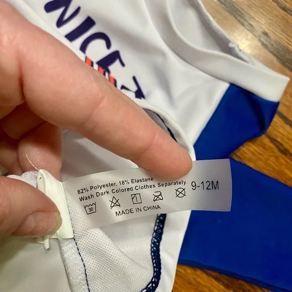 Baby Boy 9-12m Blue White Rash-Guard Long Sleeve Swim Shirt Nautical Crab - Picture 4 of 4